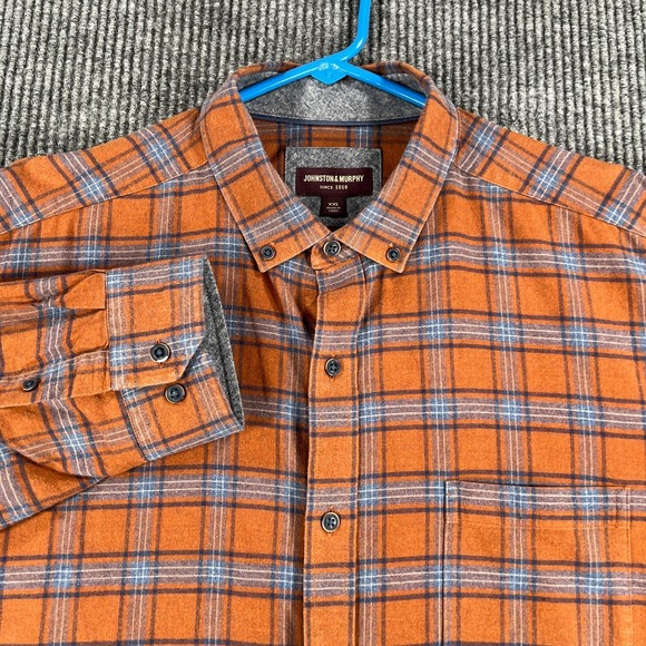 Johnston & Murphy Shirt Mens 2XL XXL Orange Plaid Long Sleeve Button Down Casual - Picture 4 of 14